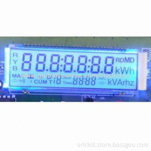 Custom-made STN LCD module for E-meter, blue mode, with outline sized 55x20mm, white backlight